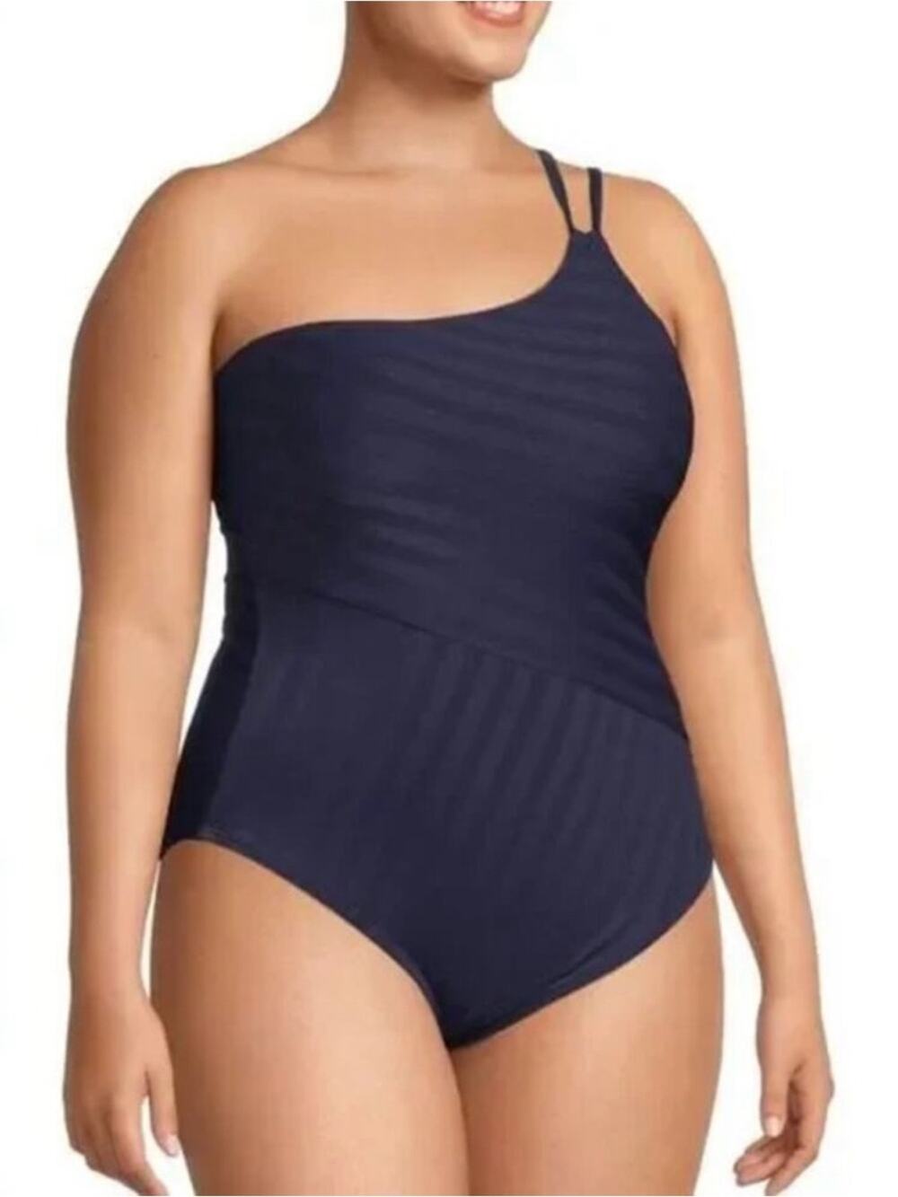LA BLANCA Asymmetric One Shoulder Navy One-Piece Swimsuit Sz 18W